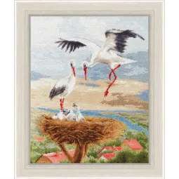 Siuvinėjimo kryželiu rinkinys "Gandras ant stogo" 29,7x24 cm S/Z050