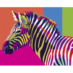 Piešimas pagal skaičius rinkinys. Vaivorykštinis zebras 40x50 cm T077