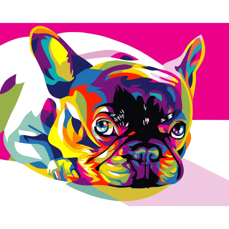 Kit de peinture par numéros. Bouledogue français arc-en-ciel 40x50 cm T080