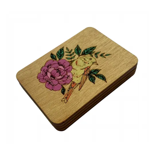 Деревянный футляр для иголок "Птица" (ручная роспись) KF056/4