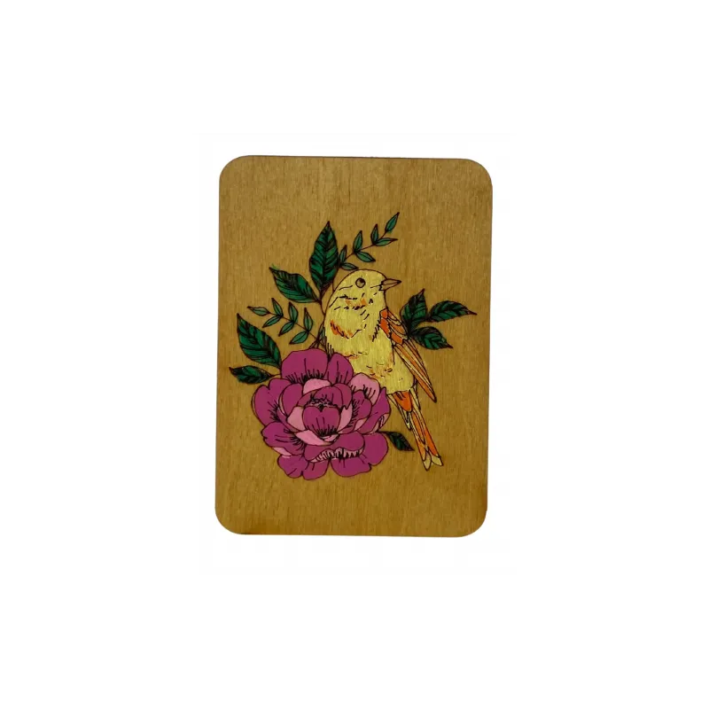 Holzfarbener Nadelkasten "Vogel" (Handbemalt) KF056/4