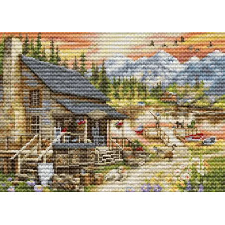 Cross stitch kit "Log Cabin General Store (small format version)" 30.5x22 cm SBU5020