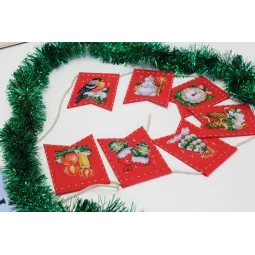 Cross stitch kit on the felt "Garland - New Year’s mood (7 flags)" ST-1017