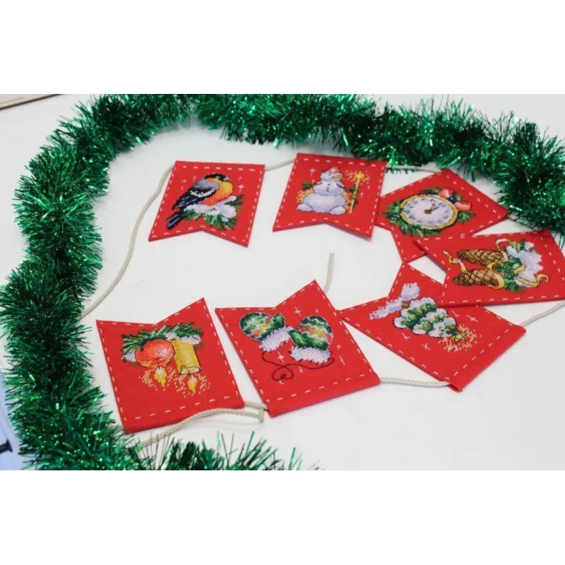 Cross stitch kit on the felt "Garland - New Year’s mood (7 flags)" ST-1017