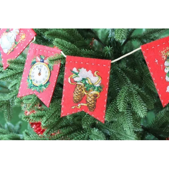 Cross stitch kit on the felt "Garland - New Year’s mood (7 flags)" ST-1017