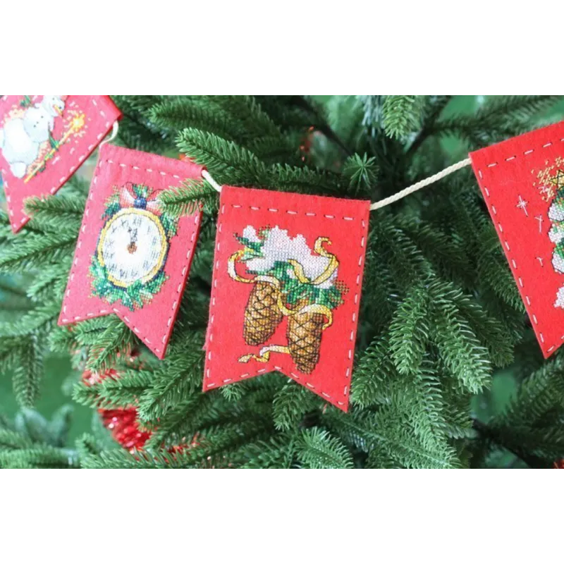 Cross stitch kit on the felt "Garland - New Year’s mood (7 flags)" ST-1017