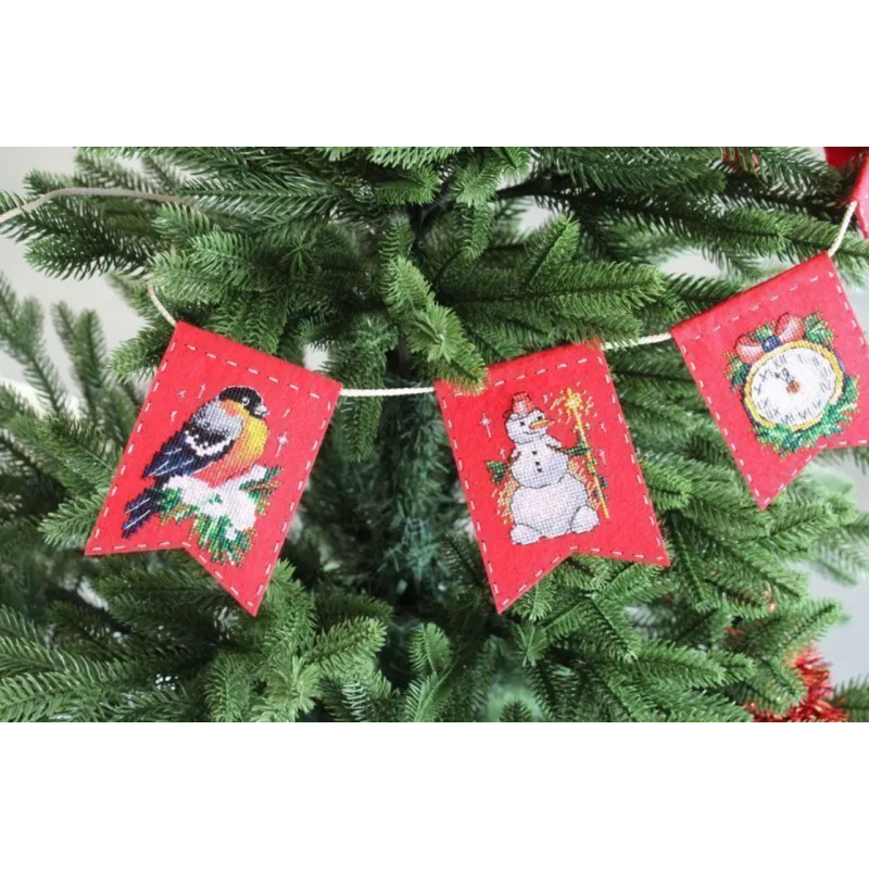 Cross stitch kit on the felt "Garland - New Year’s mood (7 flags)" ST-1017