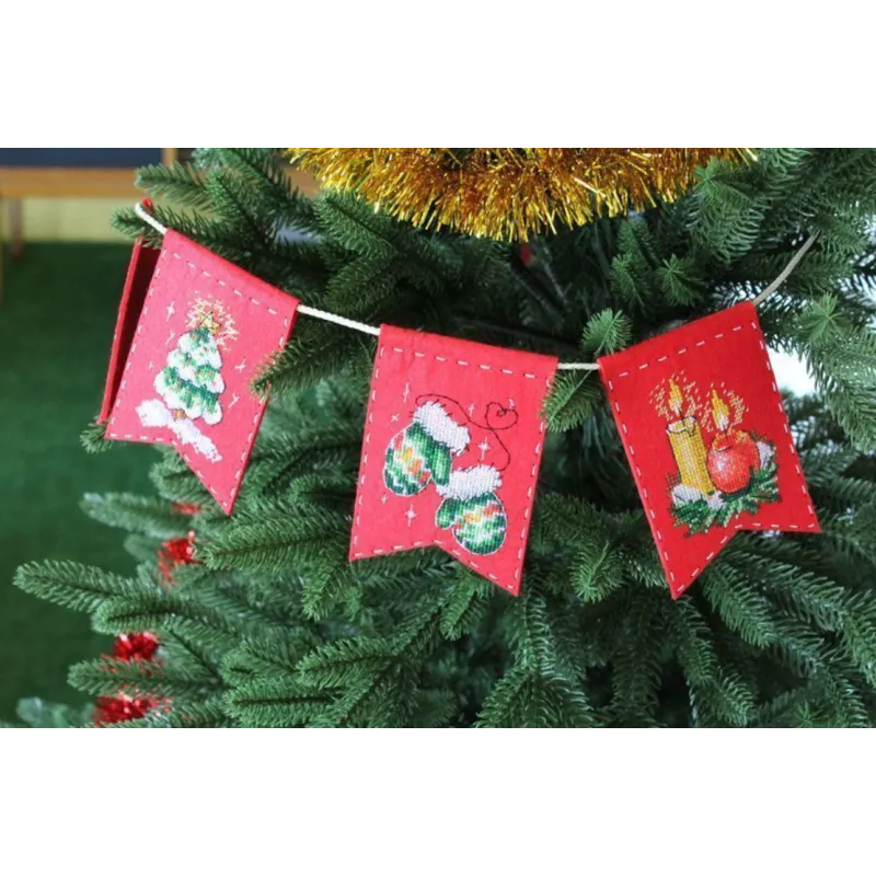 Cross stitch kit on the felt "Garland - New Year’s mood (7 flags)" ST-1017