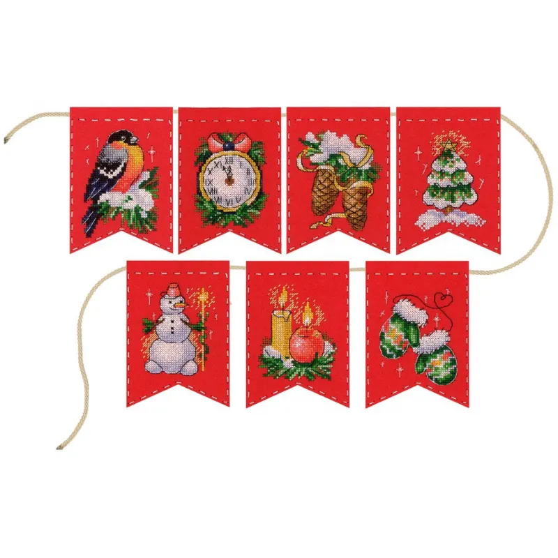 Cross stitch kit on the felt "Garland - New Year’s mood (7 flags)" ST-1017