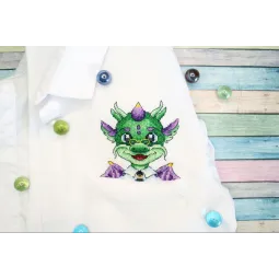 Wasserlösliches Stoff-Kreuzstich-Set auf wasserlöslicher Leinwand "Drachen-Wissenschaftler" 9x9 cm SV-806