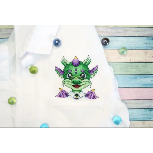 Water-soluble canvas cross stitch kit on watersoluble canvas "Dragon scientist" 9x9 cm SV-806 Water-soluble canvas cross stitch kit on watersoluble canvas "Dragon scientist" 9x9 cm SV-806
