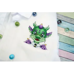 Wasserlösliches Stoff-Kreuzstich-Set auf wasserlöslicher Leinwand "Drachen-Wissenschaftler" 9x9 cm SV-806