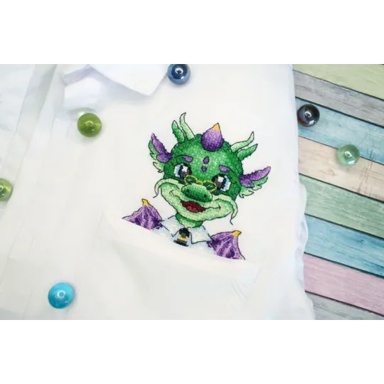 Water-soluble canvas cross stitch kit on watersoluble canvas "Dragon scientist" 9x9 cm SV-806 Water-soluble canvas cross stitch kit on watersoluble canvas "Dragon scientist" 9x9 cm SV-806