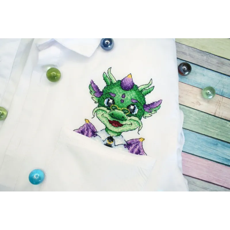 Water-soluble canvas cross stitch kit on watersoluble canvas "Dragon scientist" 9x9 cm SV-806