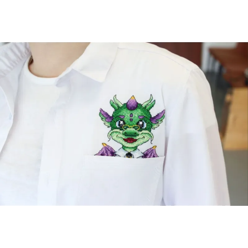 Water-soluble canvas cross stitch kit on watersoluble canvas "Dragon scientist" 9x9 cm SV-806