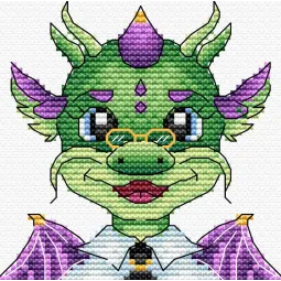 Water-soluble canvas cross stitch kit on watersoluble canvas "Dragon scientist" 9x9 cm SV-806