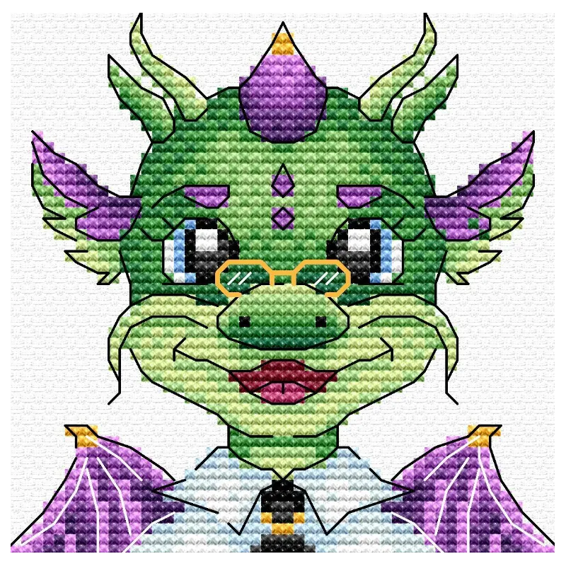 Water-soluble canvas cross stitch kit on watersoluble canvas "Dragon scientist" 9x9 cm SV-806
