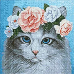 (Discontinued C) Blue-Eyed Cat in Flowers 38x38 WD2464