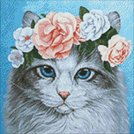(Eingestellt C) Blaue Katze in Blumen 38x38 WD2464