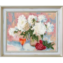 (Eingestellt) Kreuzstick-Set "Pfingstrosen-Rhapsodie" 26,5 x 20 cm S/LTS081
