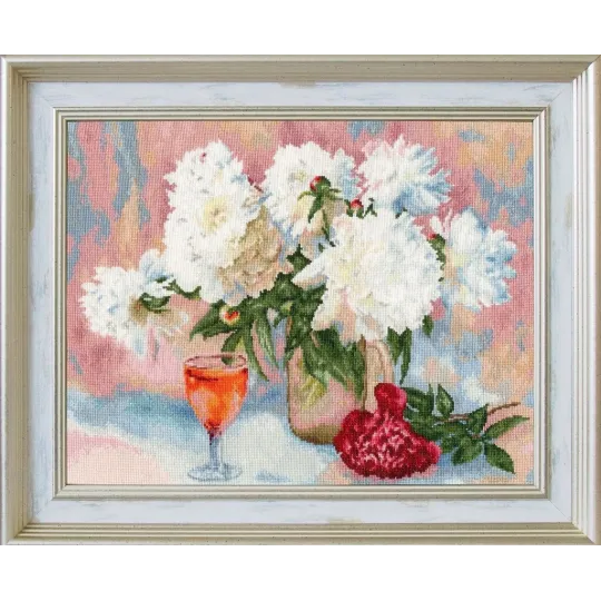 (Eingestellt) Kreuzstick-Set "Pfingstrosen-Rhapsodie" 26,5 x 20 cm S/LTS081