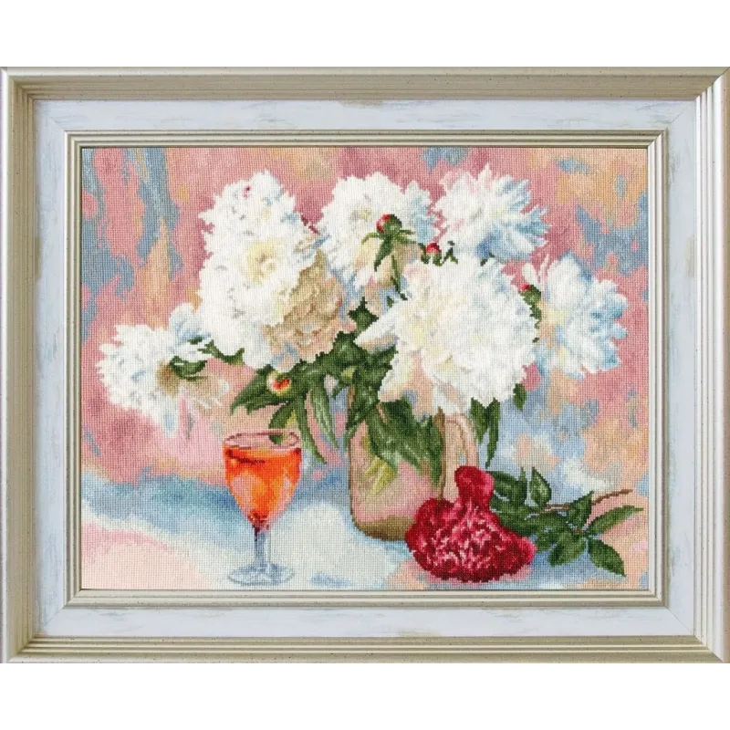 (Eingestellt) Kreuzstick-Set "Pfingstrosen-Rhapsodie" 26,5 x 20 cm S/LTS081