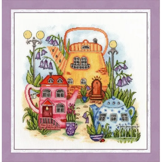 (Discontinued) Cross stitch kit "Tea town" 23.5 × 23.5 cm S/SSH019