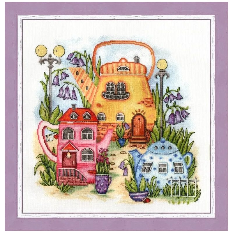 (Discontinued) Cross stitch kit "Tea town" 23.5 × 23.5 cm S/SSH019
