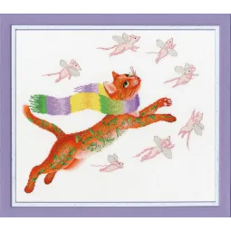 (Eingestellt) Kreuzstich-Set „Jagd auf rosa Mäuse“ 24,6 × 28,3 cm S/VK055