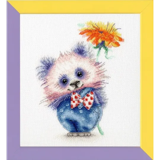 (Ausgelaufen) Kreuzstichset "Panda mit Blume" 16,8 × 12,2 cm S/VK063