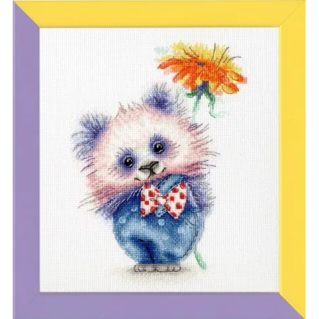 (Ausgelaufen) Kreuzstichset "Panda mit Blume" 16,8 × 12,2 cm S/VK063
