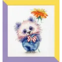 (Discontinued) Cross stitch kit "Panda with flower" 16.8 × 12.2 cm S/VK063