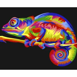 Wizardi paveikslėlis pagal numerius. Vaivorykštės chameleon 16x13 cm MINI033