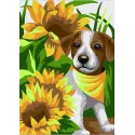 Wizardi painting by number kit. Puppy in the sunflowers 13x16 cm MINI119