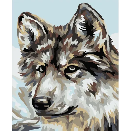Wizardi Malen nach Zahlen Kit. Grauer Wolf 13x16 cm MINI036