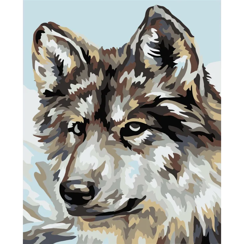 Wizardi Malen nach Zahlen Kit. Grauer Wolf 13x16 cm MINI036
