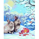 SALE (Discontinued) Wizardi Painting by Numbers Kit Rabbits in Winter Forest 40x50 cm L018