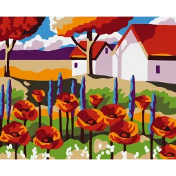 Kit de peinture par numéros Wizardi. Jardin aux coquelicots 16x13 cm MINI029