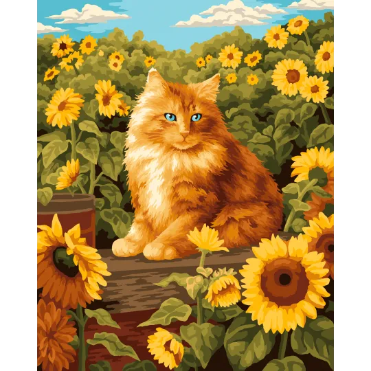 Malen-nach-Zahlen-Set „Katze in den Sonnenblumen“ 40x50 cm W025