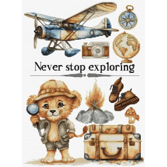 Kit de point de croix compté "Never Stop Exploring" 25x35cm SB1408