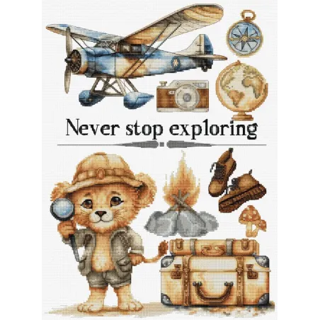 Kit de point de croix compté "Never Stop Exploring" 25x35cm SB1408