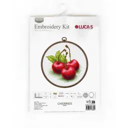 Kit de point de croix avec cercle inclus "Cerises" 10x10cm SBC103