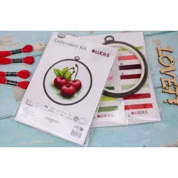 Kit de point de croix avec cercle inclus "Cerises" 10x10cm SBC103