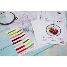 Kit de point de croix avec cercle inclus "Cerises" 10x10cm SBC103