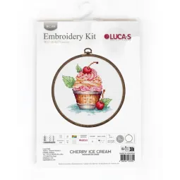 Kit de point de croix avec cercle inclus "Glace aux cerises" 8x9cm SBC104