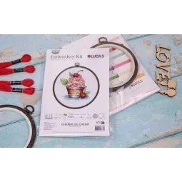 Cross stitch Kit with Hoop Included "Cherry Ice Cream" 8x9cm SBC104