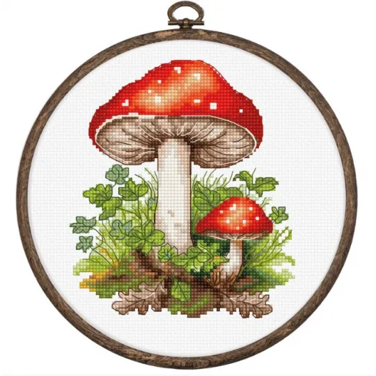 Kit point de croix avec cerceau inclus "Amanite tue-mouches" 11x13cm SBC232