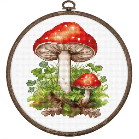 Kit point de croix avec cerceau inclus "Amanite tue-mouches" 11x13cm SBC232