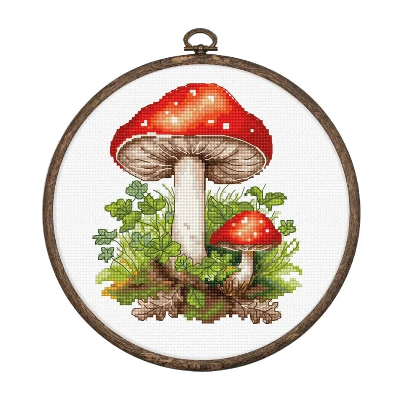 Kit point de croix avec cerceau inclus "Amanite tue-mouches" 11x13cm SBC232