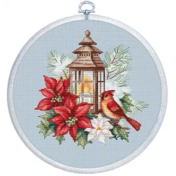 Cross stitch Kit with Hoop Included "Poinsettia" 16x17cm SBC233